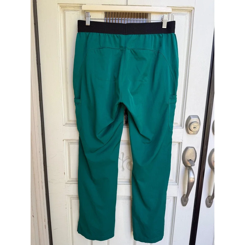 Healing Hands HH Works Rebecca Green Scrub Pants Womens Yoga Waist Size Medium‎